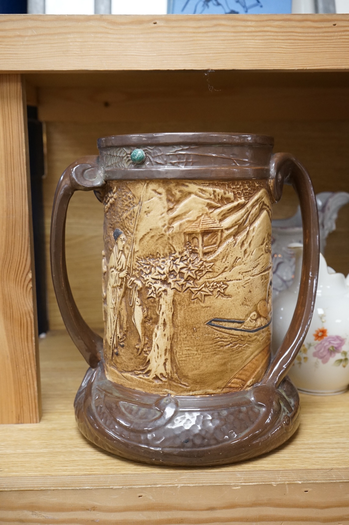 A collection of seven various ceramic vessels including Bretby, Poole, Worcester, continental art pottery etc. 26cm